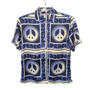Urban Outfitters x Liam Blue peace sign hippie button down shirt Womans small